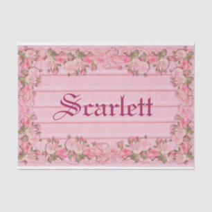 Vintage rosa Blumenborder auf Holz personalisiert Seidenpapier