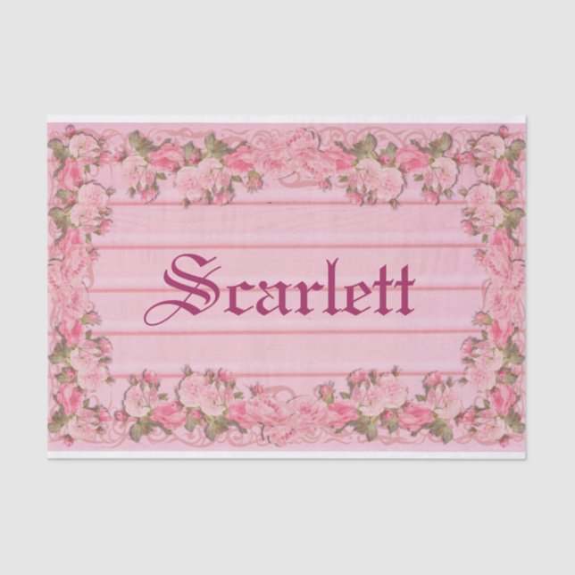 Vintage rosa Blumengrenze auf hölzernem Seidenpapier (Vorderseite)