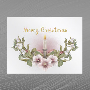 Vintage Rosa Blumenkerze Weihnachten Wasserfarbe