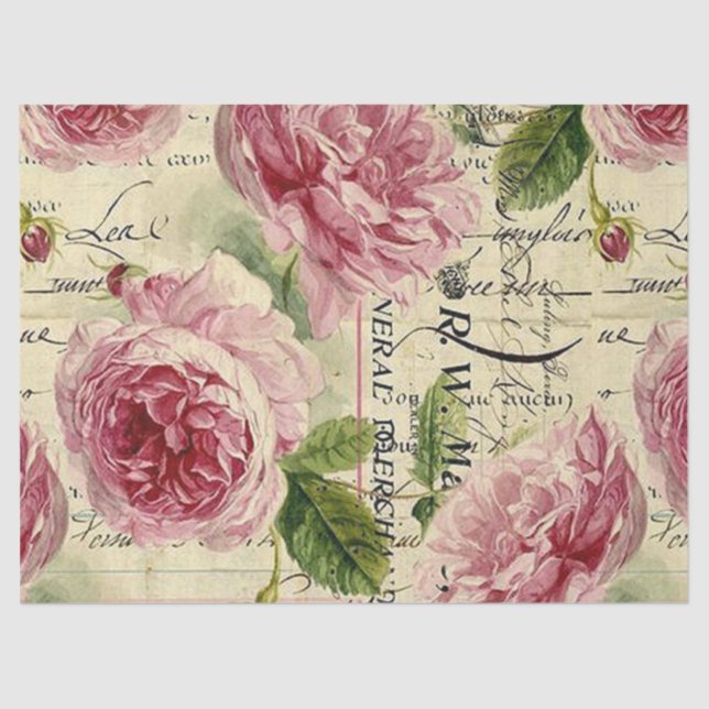 Vintage rosa Blumenmuster Seidenpapier (Vorderseite)