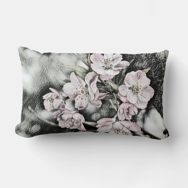 Vintage rosa Blüten auf einem Zweig Lendenkissen (Vorderseite)