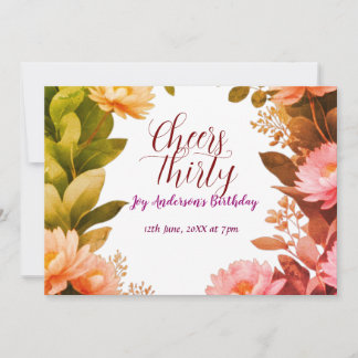 vintage rosa Blüten grüner Eukalyptus 30. Geburtst Einladung
