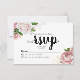 Vintage Rosa Blütenblütenblume Rose Navy Blue Wedd RSVP Karte