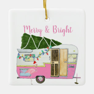 Vintage rosa Campinganhänger Keramikornament