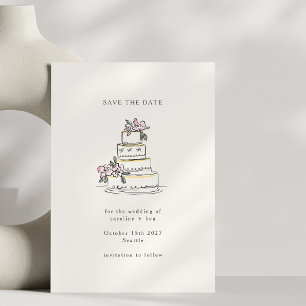Vintage-Rosa-Cream-Doodle-Minimalist-Hochzeitstort Save The Date