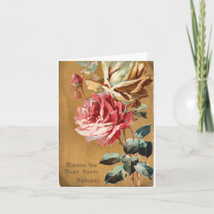 Vintage-Rosa-Cream-Tan-Rosen-Geburtstagskarte Karte
