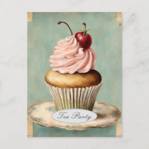 Vintage rosa Cupcake Brautparty Tee-Empfang Postkarte
