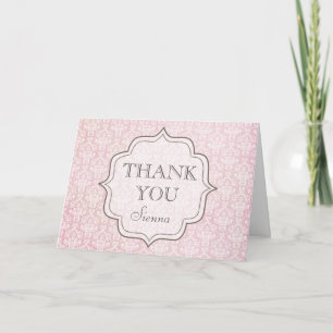 Vintage-Rosa-Damask-Dankeschön-Grußkarte Dankeskarte
