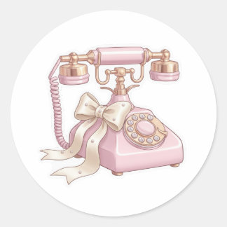 Vintage-Rosa-Drehwählscheibentelefon-Aufkleber - C Runder Aufkleber