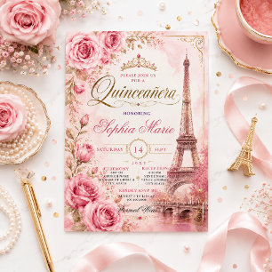 Vintage rosa Eiffelturm Quinceañera Einladung