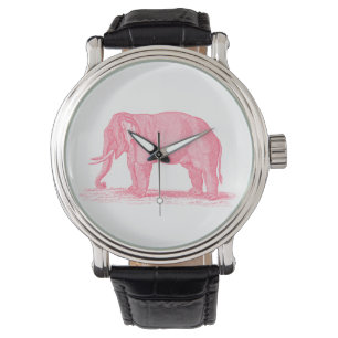 Vintage rosa Elefant 1800s Elefant-Illustration Armbanduhr