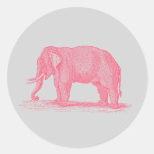 Vintage Rosa Elefant auf Grau 1800er Elefanten Runder Aufkleber