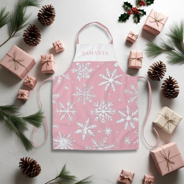 Vintage Rosa-elegante Schneeflocken Personalisiert Schürze (Vintage Pink elegant Snowflakes Personalized Apron)