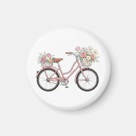 Vintage-Rosa-Fahrrad mit Blumenkörben Aufkleber Magnet