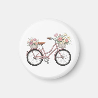 Vintage-Rosa-Fahrrad mit Blumenkörben Aufkleber Magnet