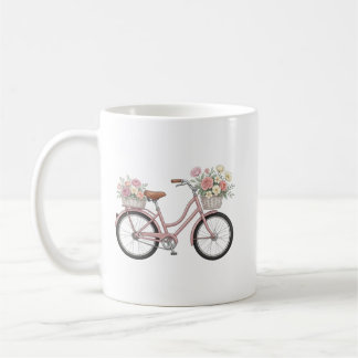 Vintage-Rosa-Fahrrad mit floralen Körben Aufkleber Kaffeetasse