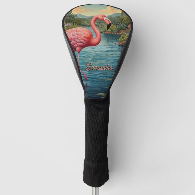 Vintage rosa Flamingo Golf Kopfbedeckung Headcover (Vorderseite)