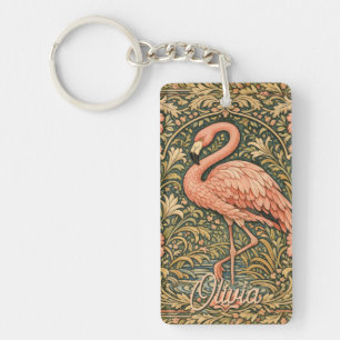 Vintage-Rosa-Flamingo im Jugendstil-Design Schlüsselanhänger