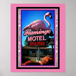 Vintage rosa Flamingo-Motelschild auf einem Poster