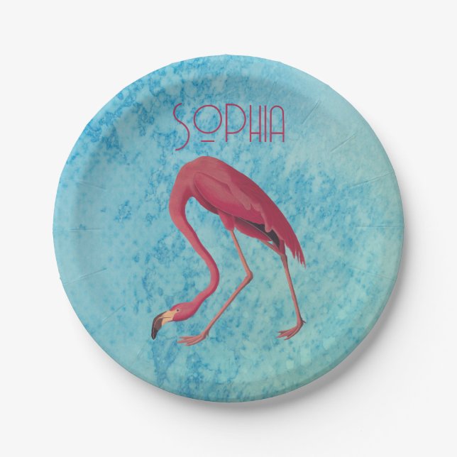 Vintage Rosa Flamingo Pappteller (Vorderseite)