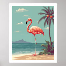 Vintage-Rosa-Flamingo-Strandposter