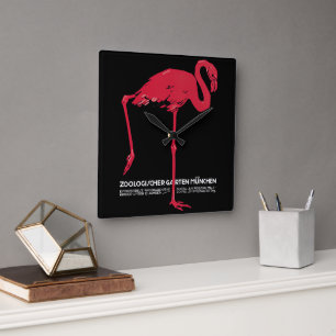 Vintage rosa Flamingovogel im Zoo München Deutschl Quadratische Wanduhr