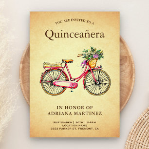 Vintage rosa floral Fahrrad Quinceanera Einladung