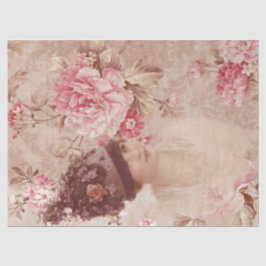 Vintage Rosa Floral Weibchen in Hat-Shabby Chic Seidenpapier
