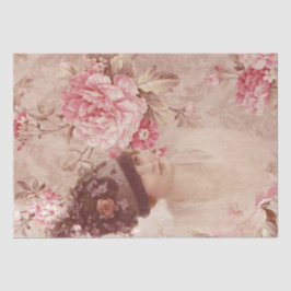 Vintage Rosa Floral Weibchen in Hat-Shabby Chic Seidenpapier