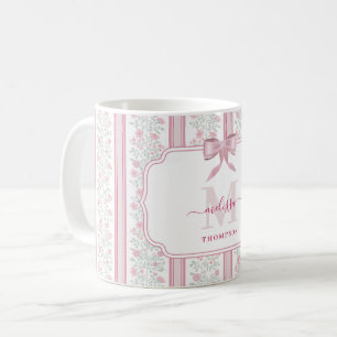 Vintage Rosa Florale Coquette-Schleife Monogramm Kaffeetasse