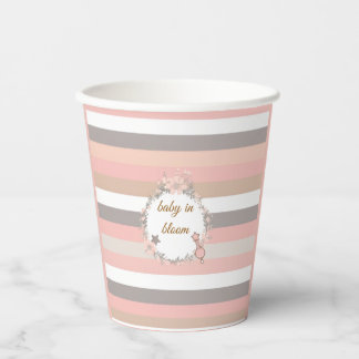 Vintage rosa florale gestreifte Babyparty Pappbecher