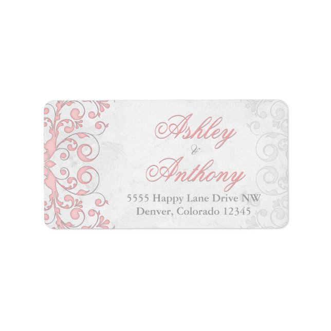 Vintage, rosa, florale Hochzeitsplatten Adressaufkleber (Vorne)