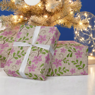 Vintage rosa florale Jute-Weihnachten Geschenkpapier