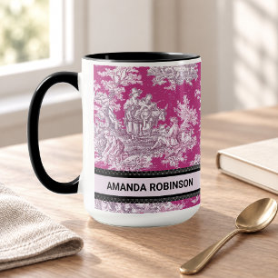 Vintage rosa florale Toile de Jouy Monogramm Tasse