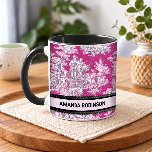 Vintage rosa florale Toile de Jouy Monogramm Tasse
