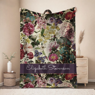 Vintage rosa florales beiges Muster Monogramm Fleecedecke