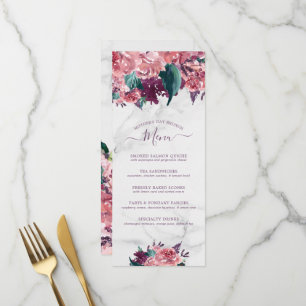 Vintage rosa florales Marmor Muttertags-Brunch Menükarte