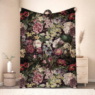 Vintage rosa florales schwarzes Muster Monogramm Fleecedecke