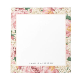 Vintage Rosa Garten Rose Muster Personalisiert Notizblock