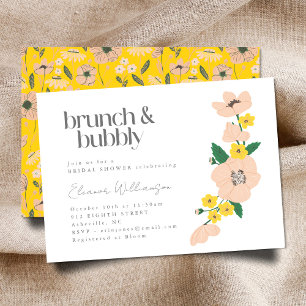Vintage rosa gelbe Blumige Brunch-Feier Brause Dus Einladung