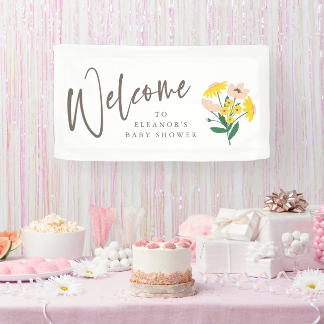 Vintage rosa gelbe Blütendusche Begrüßung Banner (Party)