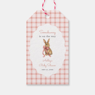 Vintage rosa Gingham-Häschen-Mädchen-Baby-Party Geschenkanhänger