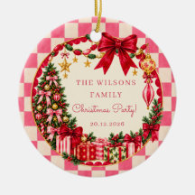 Vintage-Rosa-Gingham-Schleife-Weihnachtsfeier