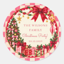 Vintage-Rosa-Gingham-Schleife-Weihnachtsfeier