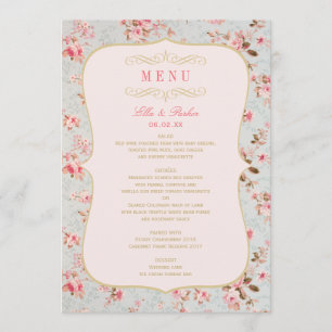 Vintage Rosa Gold Blumengarten Hochzeit Party Menükarte