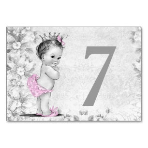 Vintage Rosa Graue Baby Shower Tischkarte Tischnummer