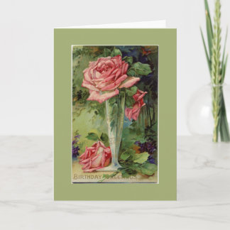 Vintage Rosa Grüne Geburtstagskarte Karte