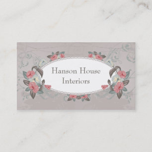 Vintage rosa grüne graue Trompete-Rebe-Blumen Visitenkarte