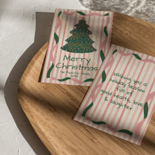 Vintage Rosa Grüner Gezeichneter Weihnachtsbaum Ni Feiertagskarte