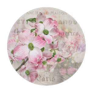 Vintage Rosa Hartriegel-Blüten Schneidbrett Schneidebrett